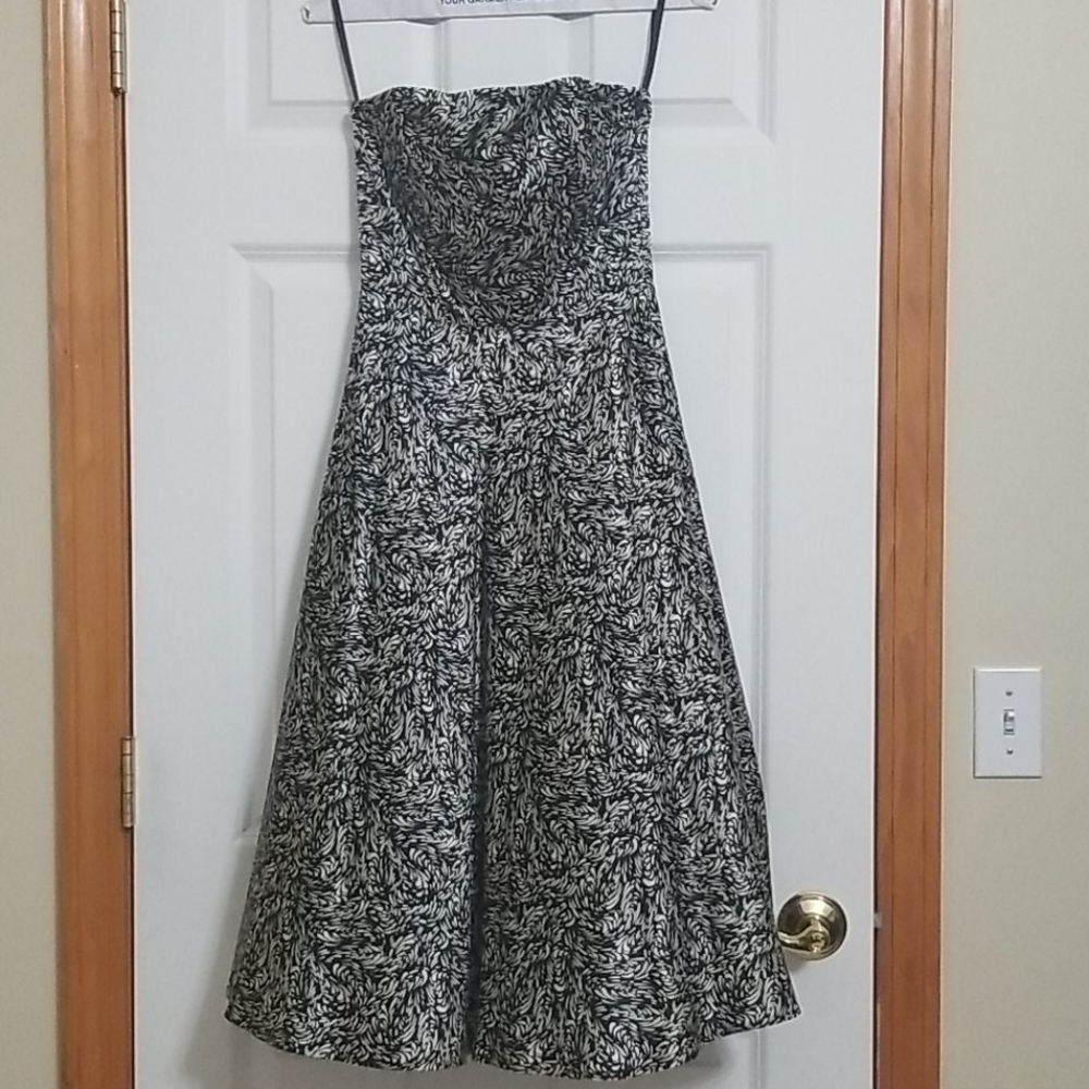 Banana Republic Black & White Strapless Silk Dress
